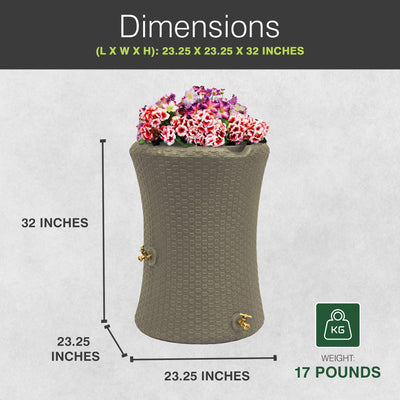 Good Ideas 50 Gallon Nantucket Rain Barrel Planter, Coyote Granite (Open Box)