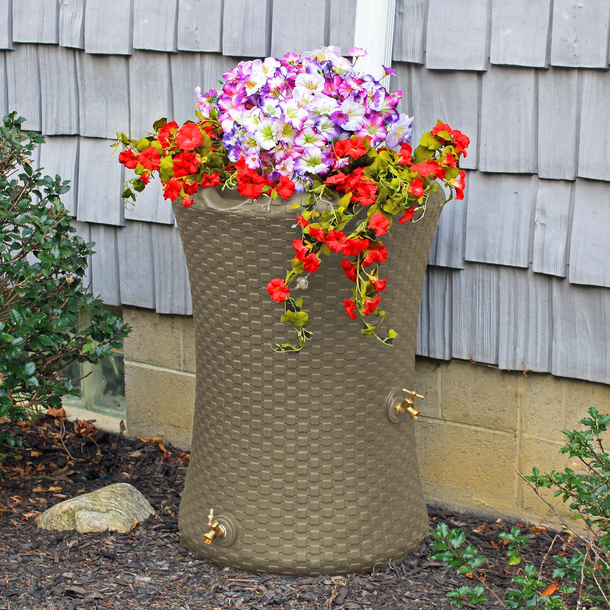 Good Ideas 50 Gallon Nantucket Rain Barrel Planter, Coyote Granite