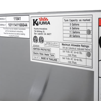 Kuuma 11 Gal Marine Water Heater, 120V Front Heat Exchange and Mounting Brackets - VMInnovations