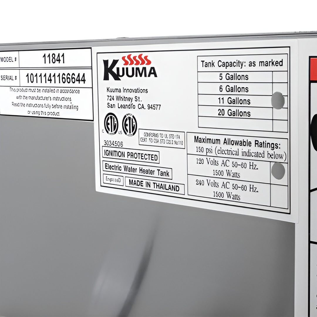 Kuuma 11 Gal Marine Water Heater, 120V Front Heat Exchange and Mounting Brackets