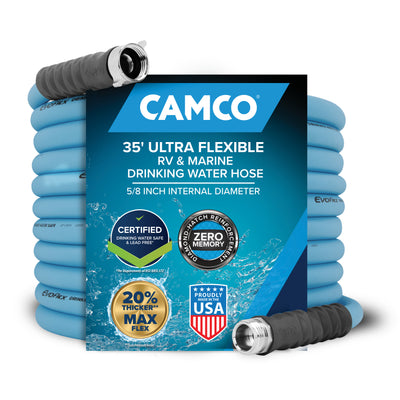 Camco EVOFlex 35 Ft RV Drinking Water Hose with Extra Flexible Design, Blue
