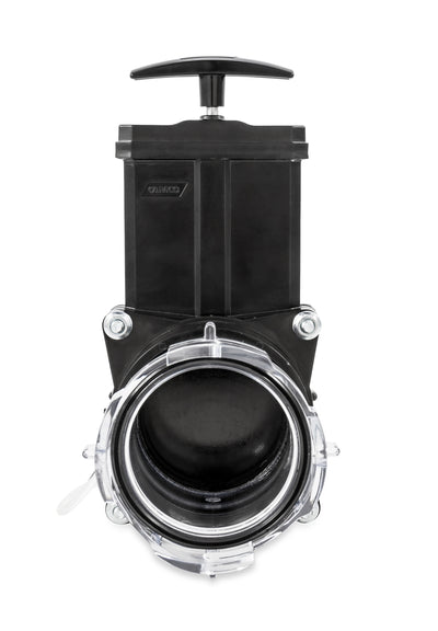 Camco 3" Gate Valve with 3.5" Clear Extension Cap for RV Waste Management, Black