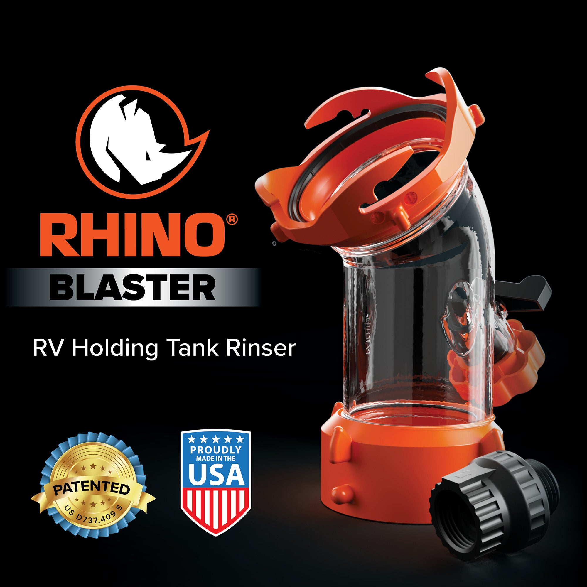 Camco Rhino Blaster RV Tank Rinser with Backflow Preventer, 45-Degree Elbow - VMInnovations