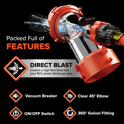 Camco Rhino Blaster RV Tank Rinser with Backflow Preventer, 45-Degree Elbow - VMInnovations