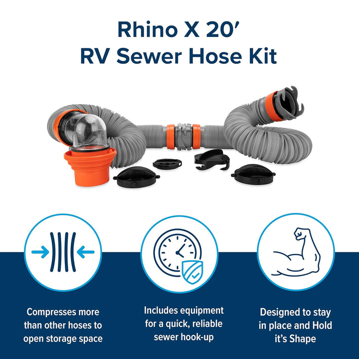 Rhino X 20' Sewer Hose Kit and 10' Heavy Duty Septic Hoses for RV and Campers - VMInnovations