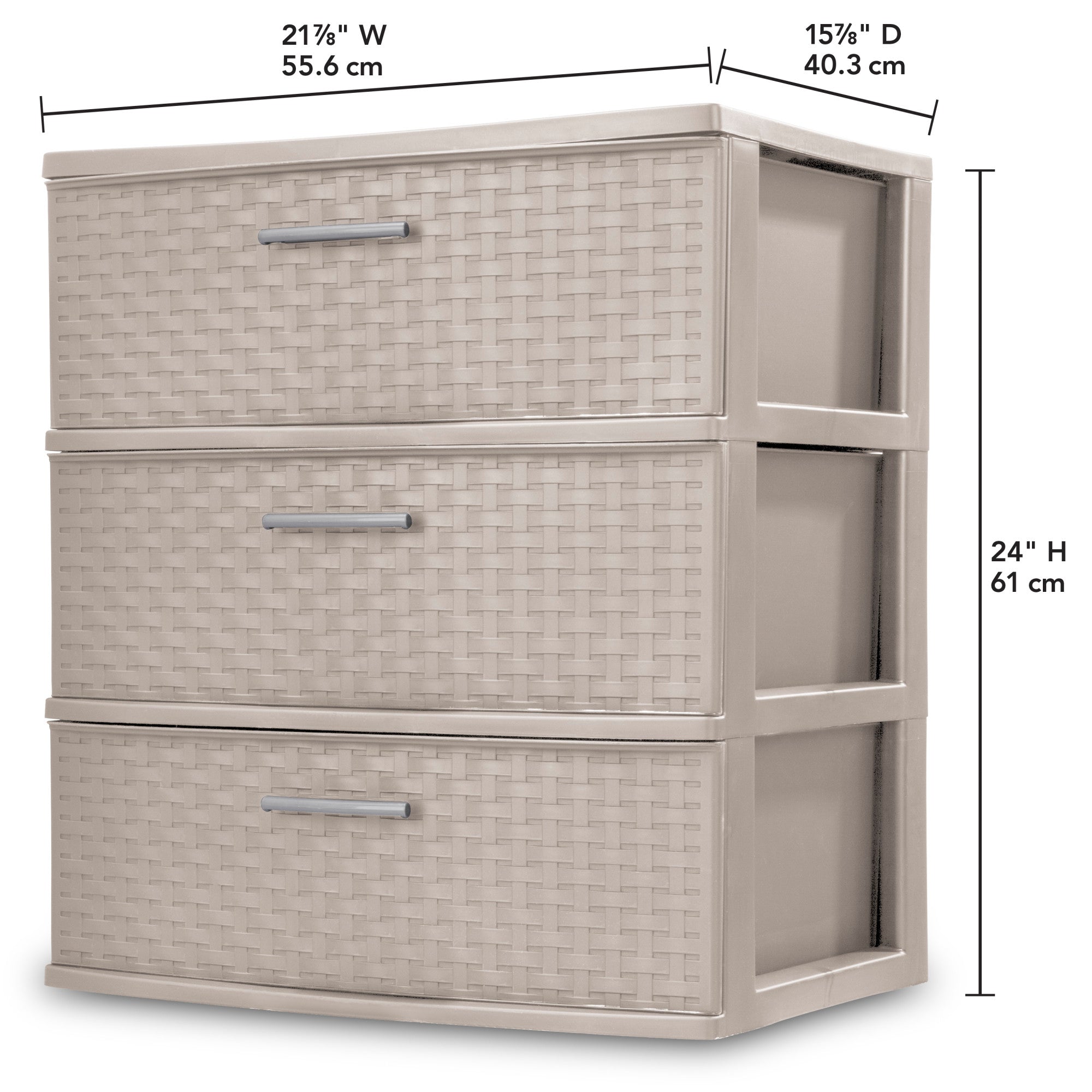 Sterilite 3 Drawer Wide Storage Tower, Weave Home Organizer, Grey Pumice, 2 Pack