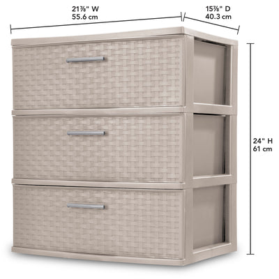 Sterilite 3 Drawer Wide Storage Tower, Weave Home Organizer, Grey Pumice, 2 Pack