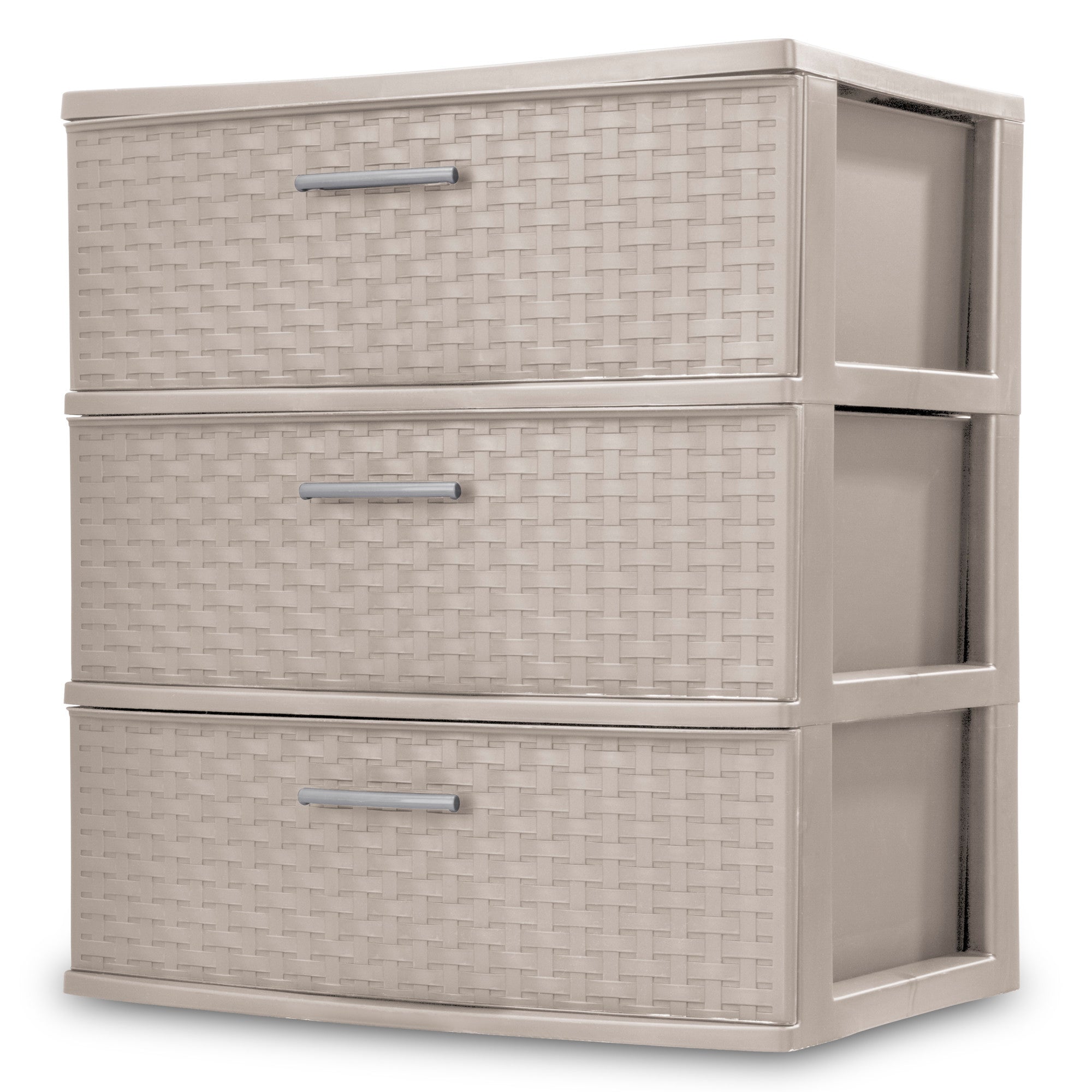 Sterilite 3 Drawer Wide Storage Tower, Weave Home Organizer, Grey Pumice, 2 Pack