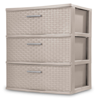 Sterilite 3 Drawer Wide Storage Tower, Weave Home Organizer, Grey Pumice, 2 Pack