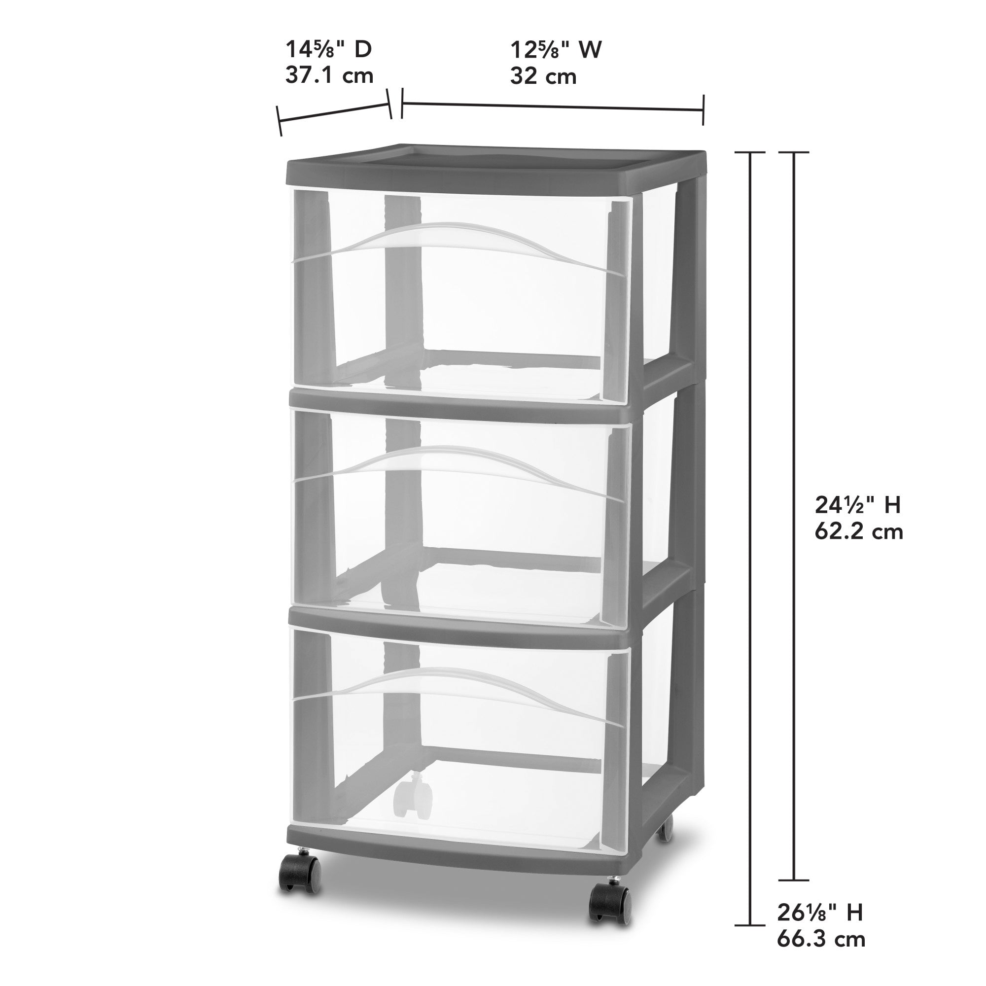 Sterilite 3 Drawer Storage Cart, Plastic Rolling Organization, Flat Gray, 6 Pack