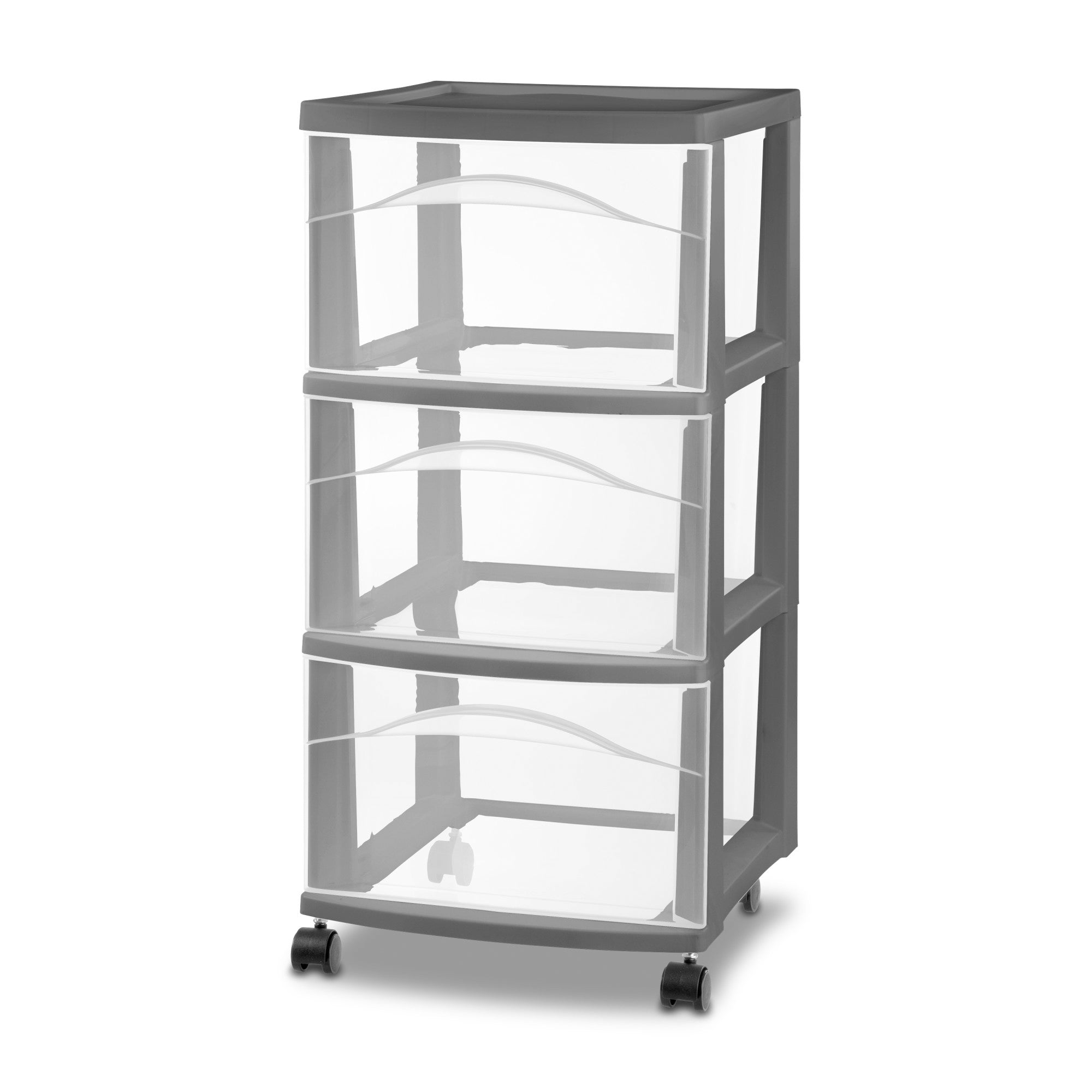 Sterilite 3 Drawer Storage Cart, Plastic Rolling Organization, Flat Gray, 4 Pack