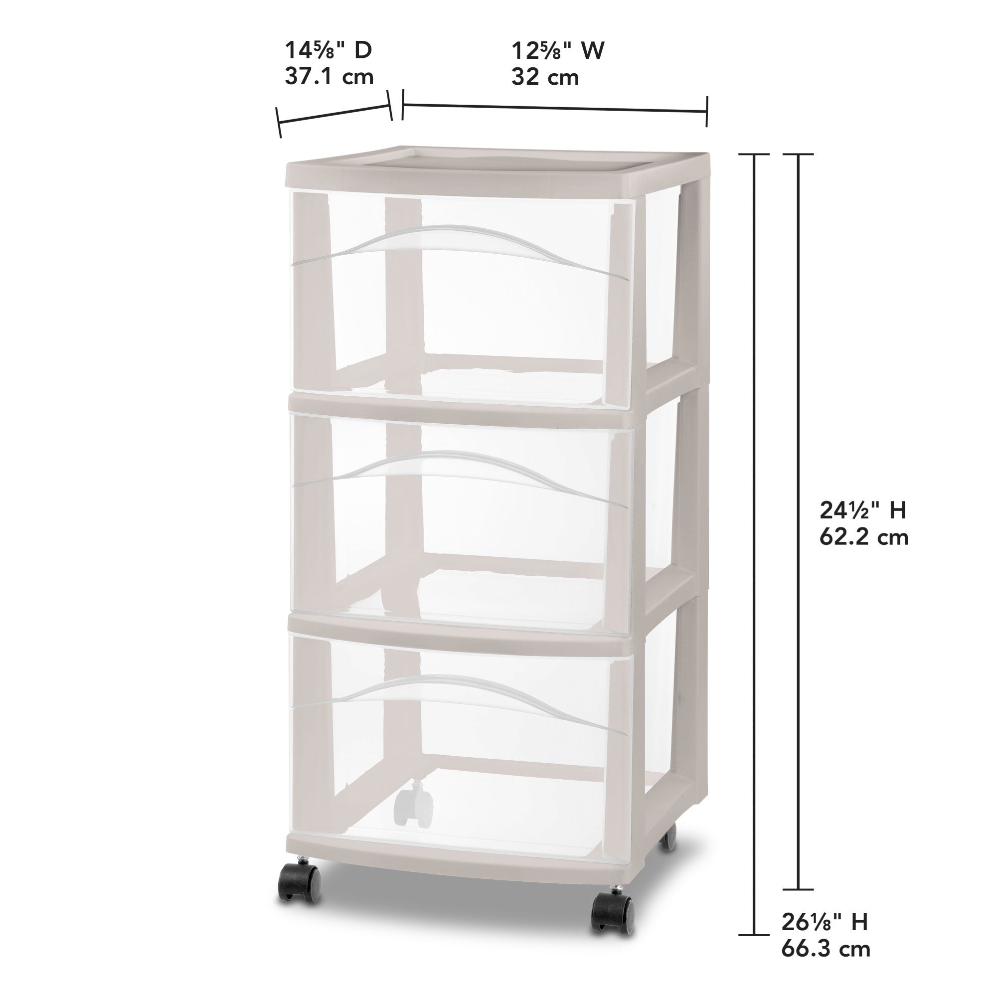 Sterilite 3 Drawer Storage Cart, Plastic Rolling Organization, Grey Pumice, 6 Pk