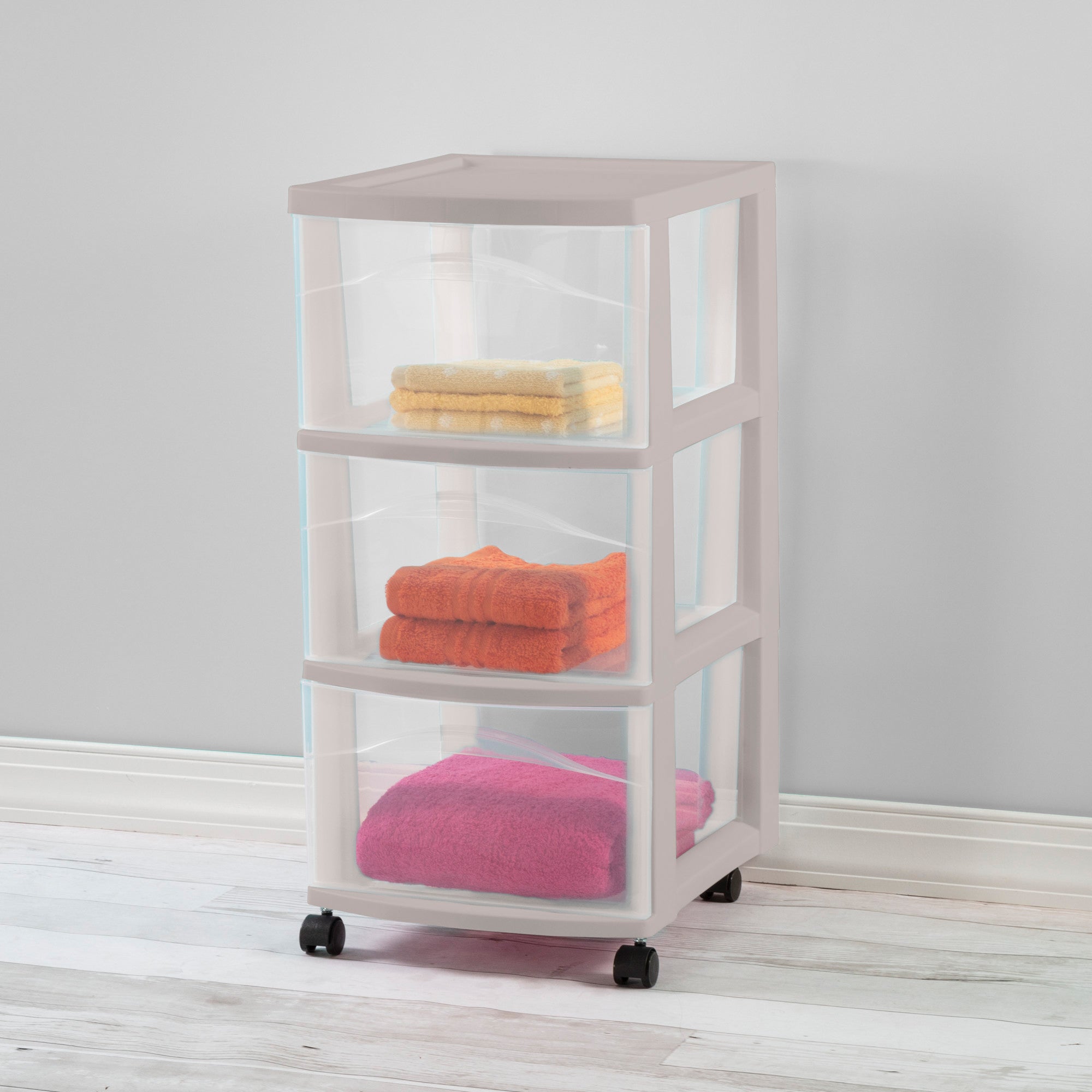 Sterilite 3 Drawer Storage Cart, Plastic Rolling Organization, Grey Pumice, 6 Pk