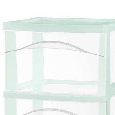 Sterilite 3 Drawer Storage Cart, Plastic Rolling Organization Cart, Mint, 6 Pack
