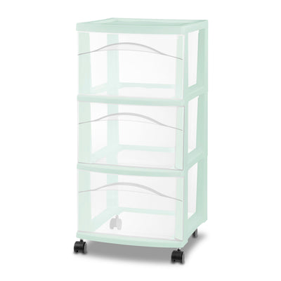 Sterilite 3 Drawer Storage Cart, Plastic Rolling Organization Cart, Mint, 2 Pack - VMInnovations