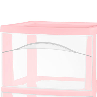 Sterilite 3 Drawer Storage Cart Plastic Rolling Organization, Pink Frost, 2 Pack