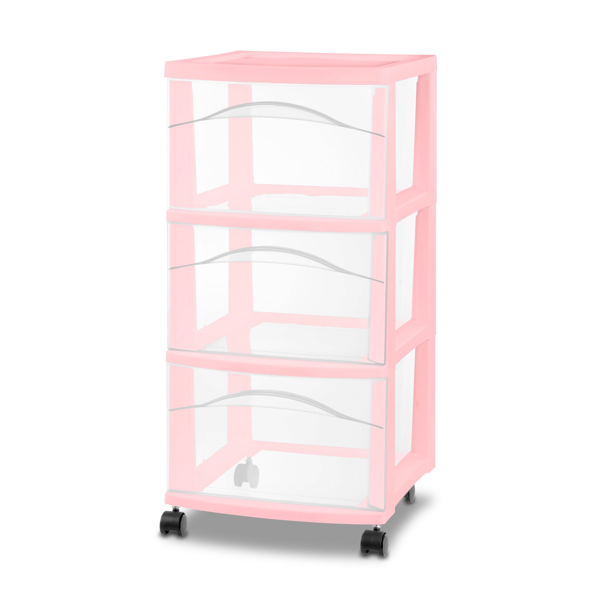 Sterilite 3 Drawer Storage Cart Plastic Rolling Organization, Pink Frost, 2 Pack