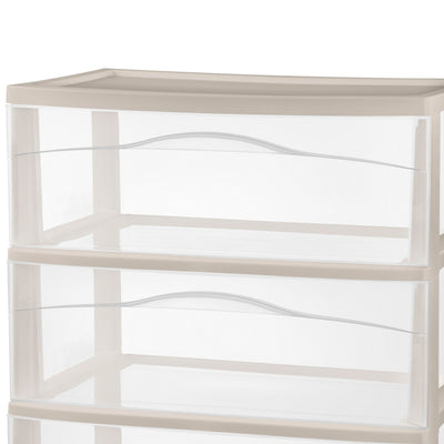 Sterilite Wide 3 Drawer Storage Cart, Plastic Rolling Organization, Grey, 4 Pack