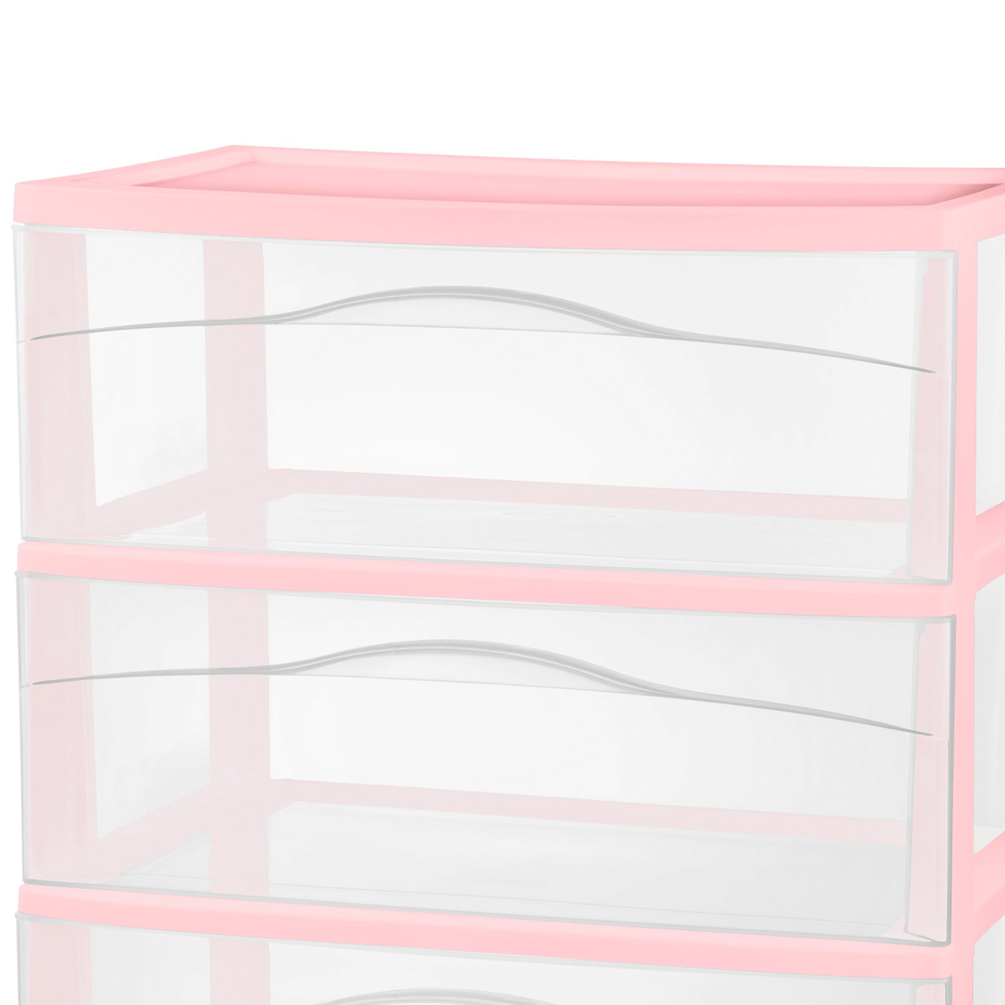 Sterilite Wide 3 Drawer Storage Cart, Plastic Rolling Organization, Pink, 4 Pack