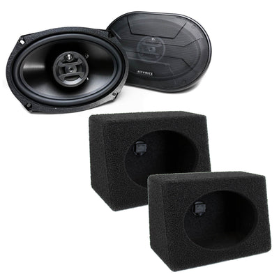 Hifonics Zeus  6" x 9" Coaxial Speakers w/ QPower Wedge Speaker Box Enclosures