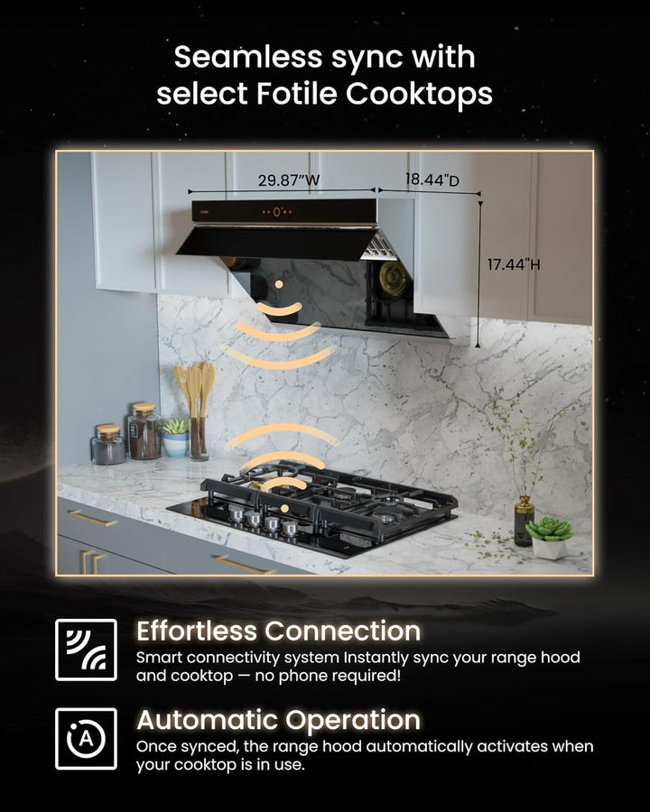 FOTILE 30" Kitchen Range Hood with 4 Speed Levels, Under Cabinet or Wall Mount - VMInnovations