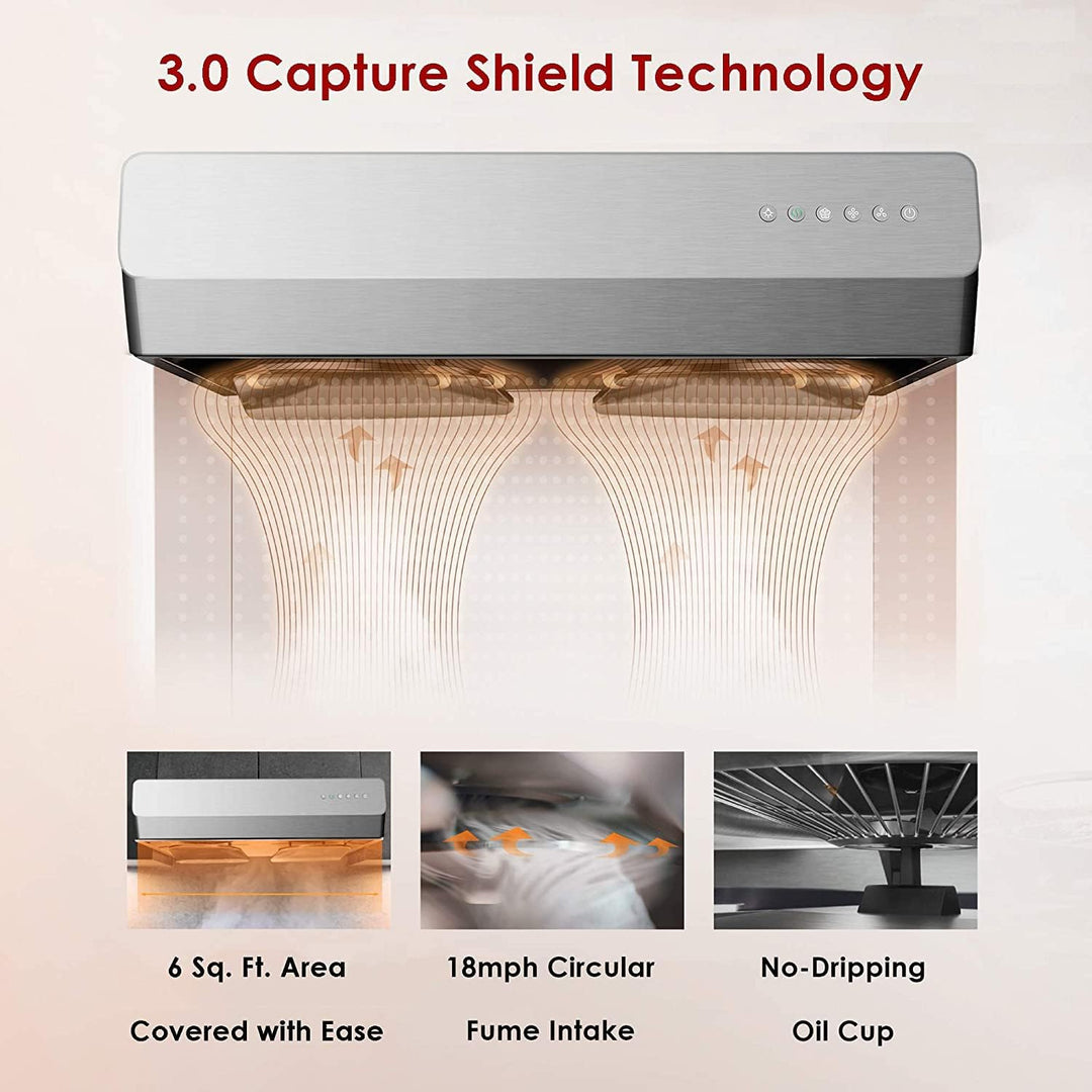 FOTILE 30" Under-Cabinet Range Hood with LED Lights and Dual AC Motors, 800 CFM - VMInnovations