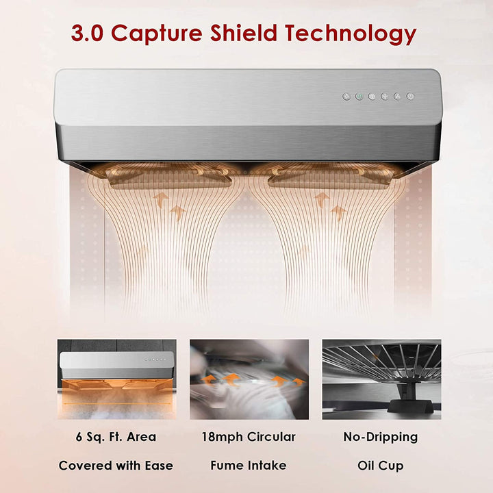 FOTILE 30" Under-Cabinet Range Hood with LED Lights and Dual AC Motors, 800 CFM - VMInnovations