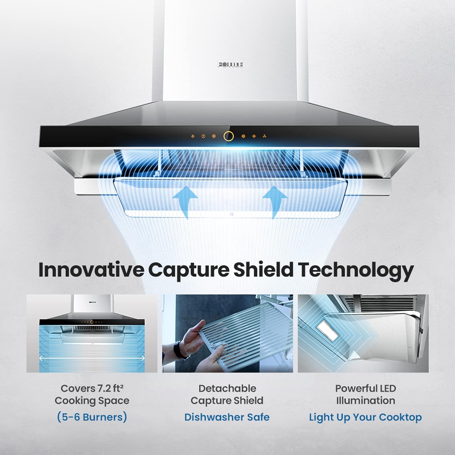 FOTILE 36" Wall-Mount Range Hood, 1000 CFM W Touchscreen, Stainless Steel (Used)