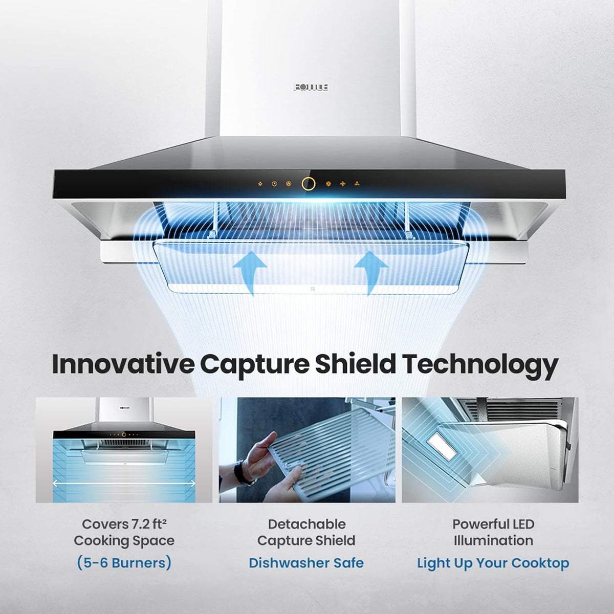 FOTILE 36" Wall-Mount Range Hood, 1000 CFM W Touchscreen, Stainless Steel (Used)