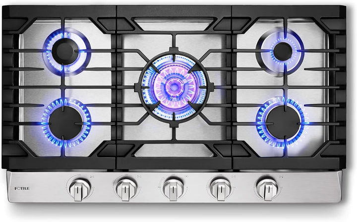 FOTILE Stainless Steel 5-Burner Gas Cooktop, 36" Stove with 22,000 BTU Tri-Ring - VMInnovations