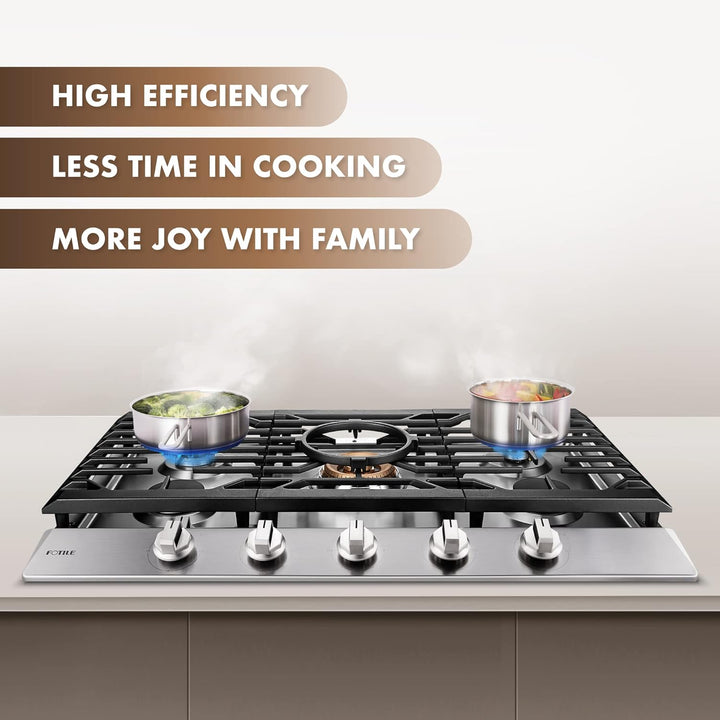 FOTILE Stainless Steel 5-Burner Gas Cooktop, 36" Stove with 22,000 BTU Tri-Ring - VMInnovations