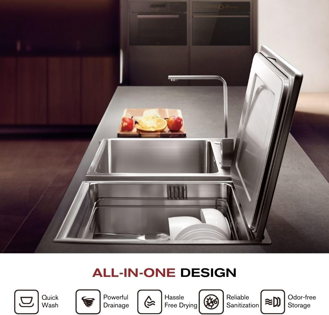 FOTILE 3-in-1 Dishwasher, Right Side Kitchen Sink Combo with 360-Degree Cleaning