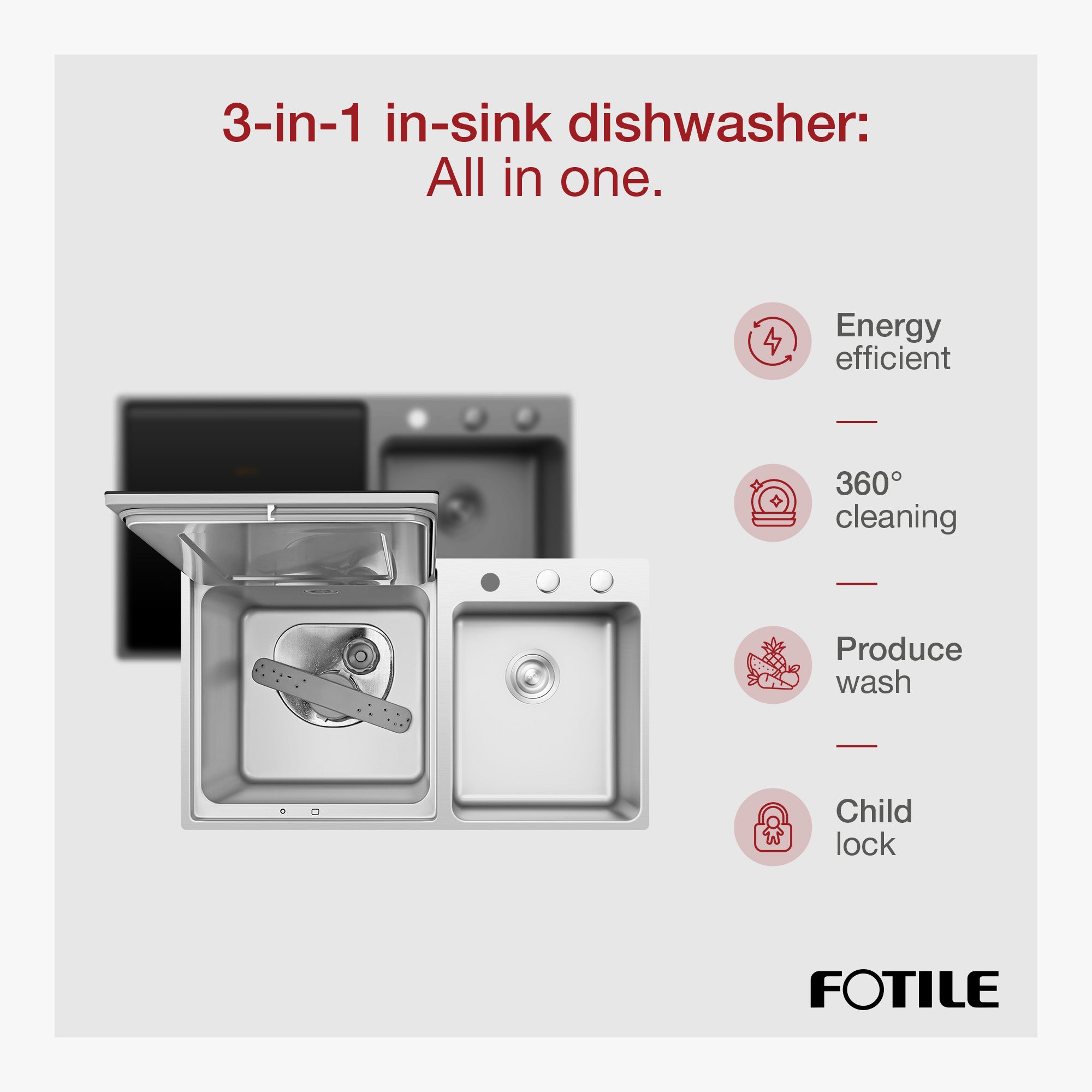 FOTILE 3-in-1 Dishwasher & Left Side Kitchen Sink Combo with 360-Degree Cleaning - VMInnovations