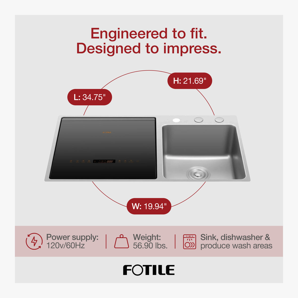 FOTILE 3in1 Dishwasher & Left Side Kitchen Sink W 360-Degree Cleaning (Open Box)
