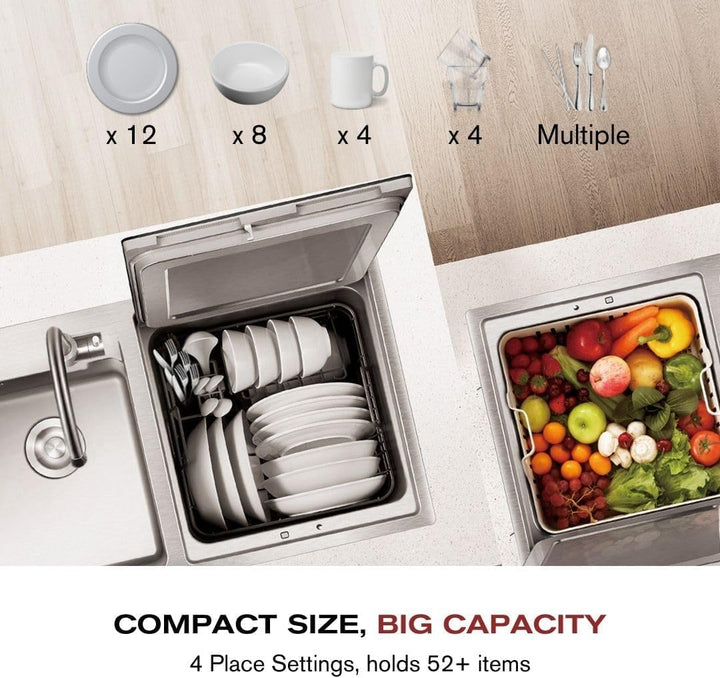 FOTILE 3-in-1 Dishwasher & Left Side Kitchen Sink Combo with 360-Degree Cleaning