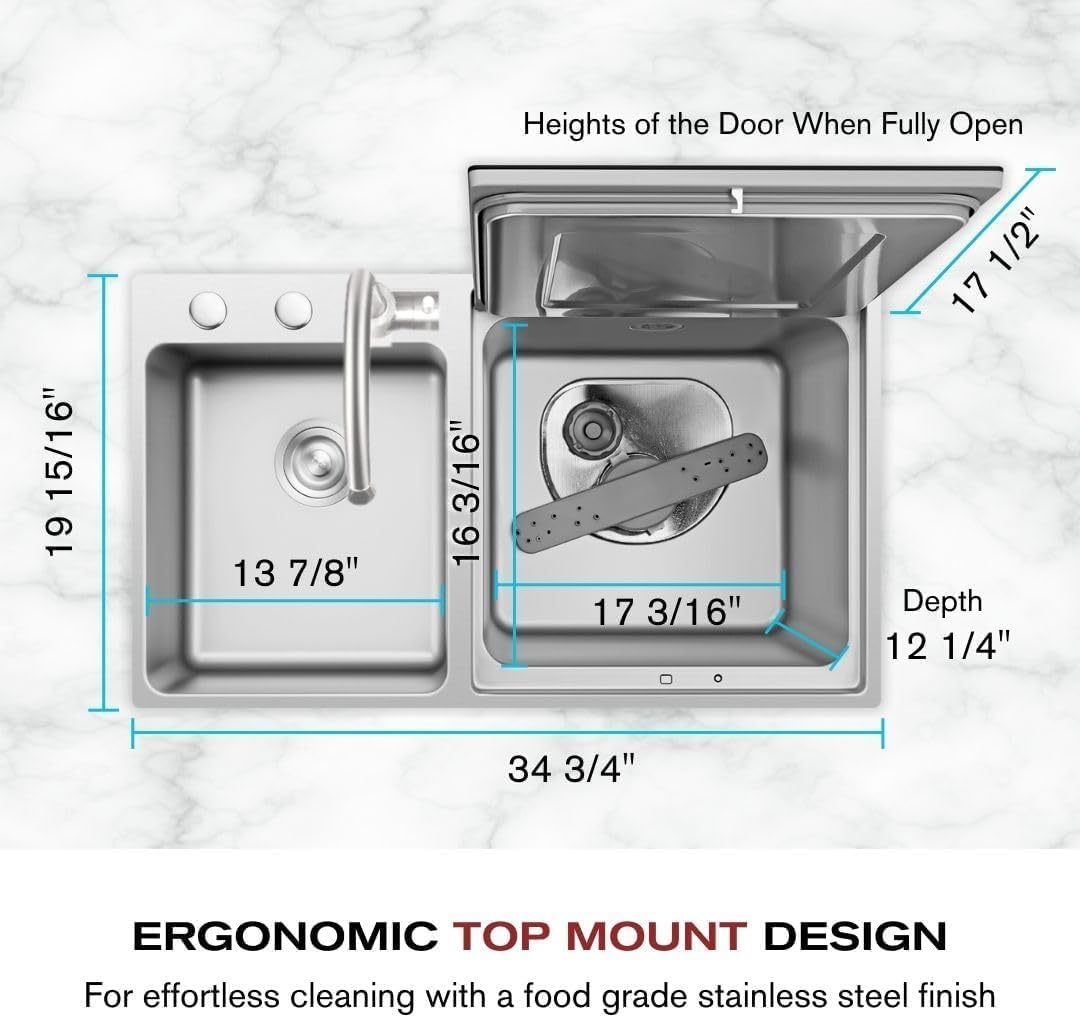 FOTILE 3-in-1 Dishwasher & Left Side Kitchen Sink Combo with 360-Degree Cleaning