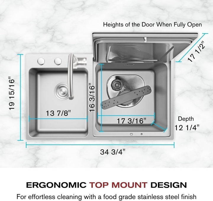 FOTILE 3-in-1 Dishwasher & Left Side Kitchen Sink Combo with 360-Degree Cleaning