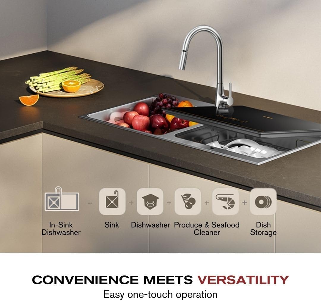 FOTILE 3-in-1 Dishwasher & Left Side Kitchen Sink Combo with 360-Degree Cleaning