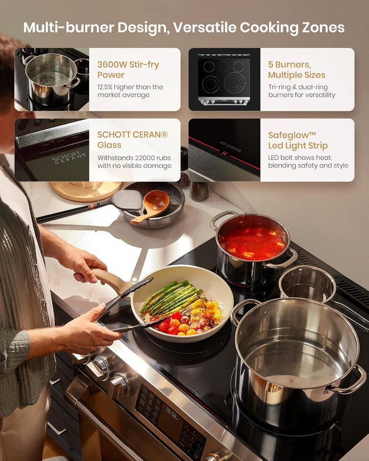 FOTILE Stainless Steel FreshBake 30" Oven, Electric Range 5 Burner Cooktop Stove - VMInnovations