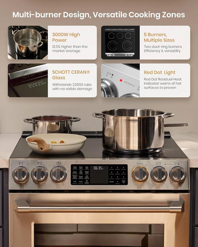 FOTILE Stainless Steel Oven, Standard 30" Electric Range 5 Burner Cooktop Stove - VMInnovations