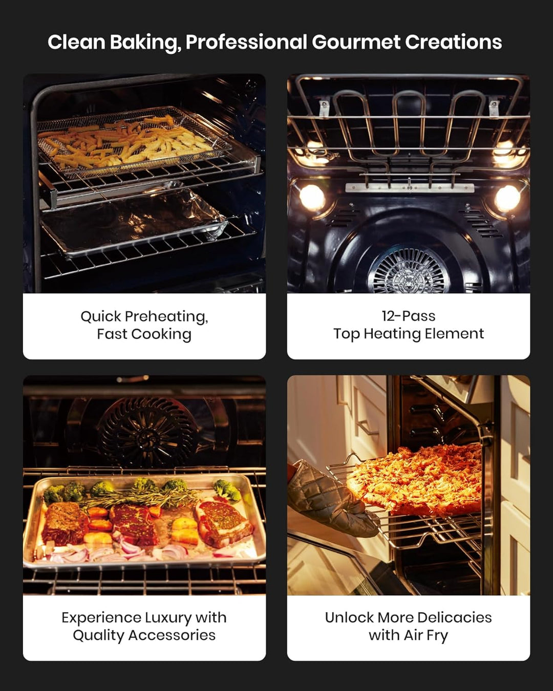 FOTILE Stainless Steel Oven, Standard 30" Electric Range 5 Burner Cooktop Stove - VMInnovations