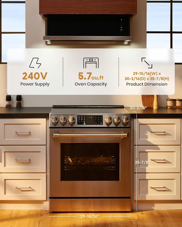FOTILE Stainless Steel Oven, Standard 30" Electric Range 5 Burner Cooktop Stove - VMInnovations