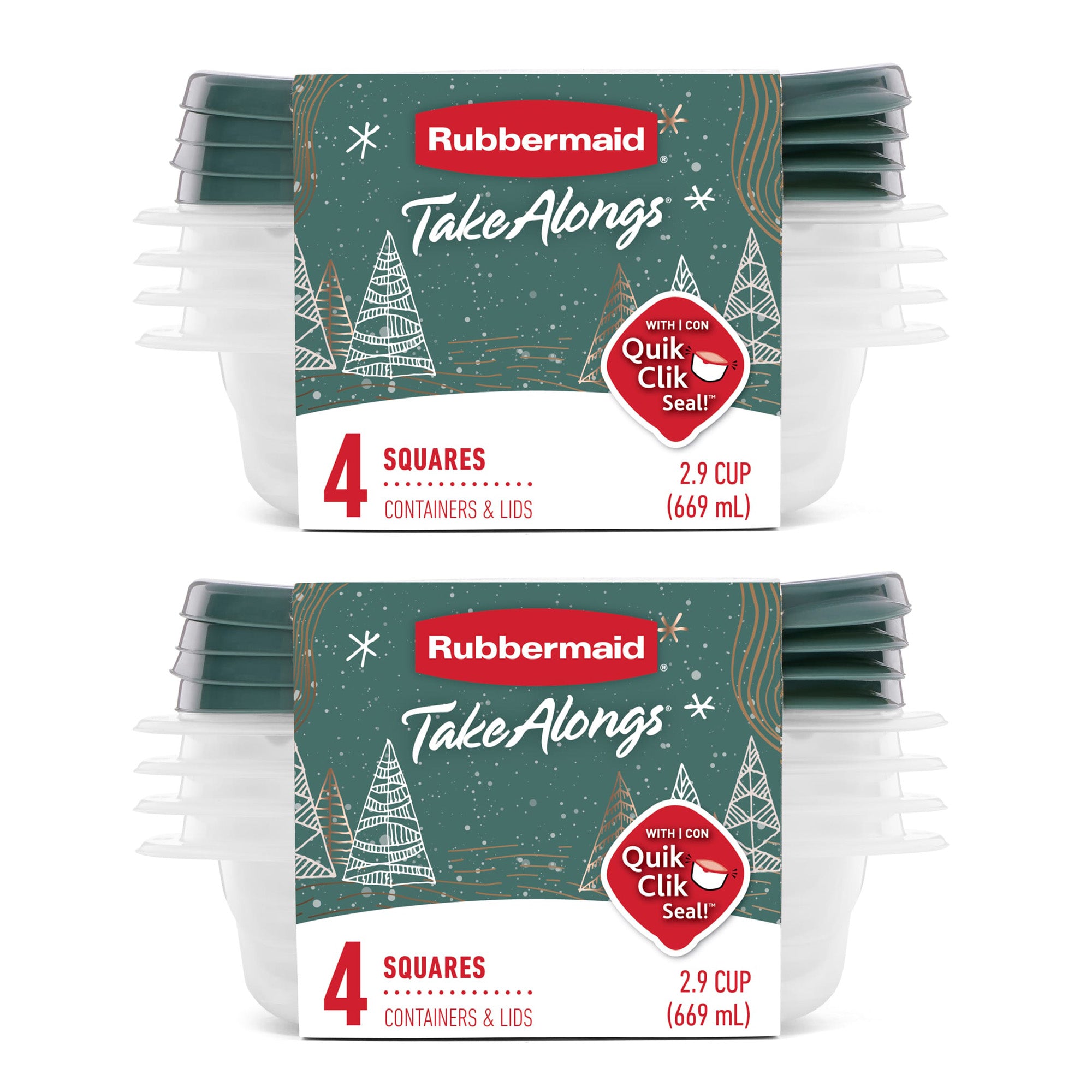 Rubbermaid 8 Pack TakeAlongs Clear Food Storage Container, Lid, 2.9 Cup, Green
