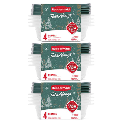 Rubbermaid 12 Pack TakeAlongs Clear Food Storage Container, Lid, 2.9 Cup, Green