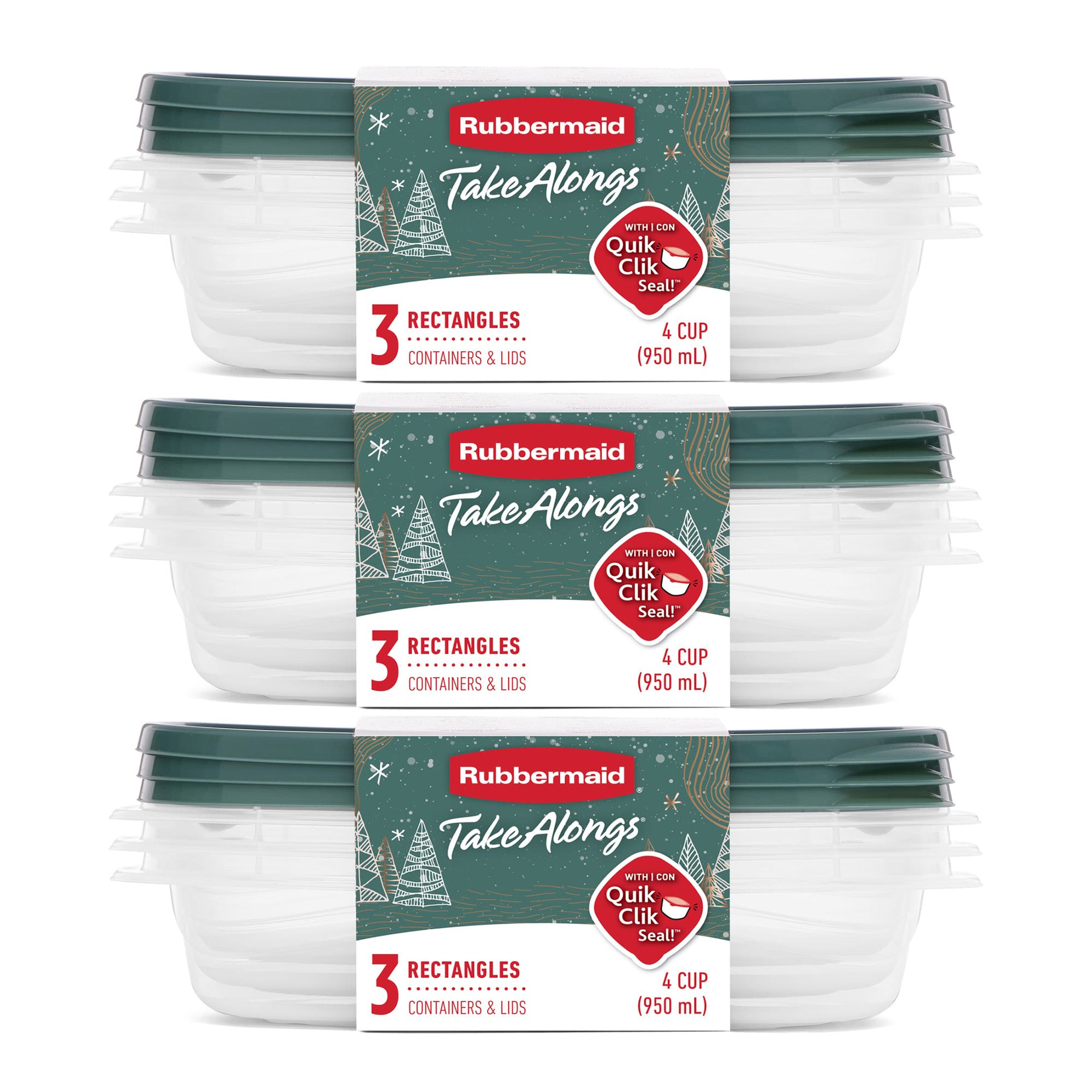 Rubbermaid 9 Pack TakeAlongs Clear Food Storage Container with Lid, 4 Cup, Green