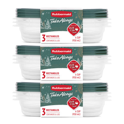 Rubbermaid 9 Pack TakeAlongs Clear Food Storage Container with Lid, 4 Cup, Green