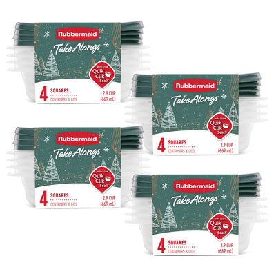 Rubbermaid 16 Pack TakeAlongs Clear Food Storage Container, Lid, 2.9 Cup, Green