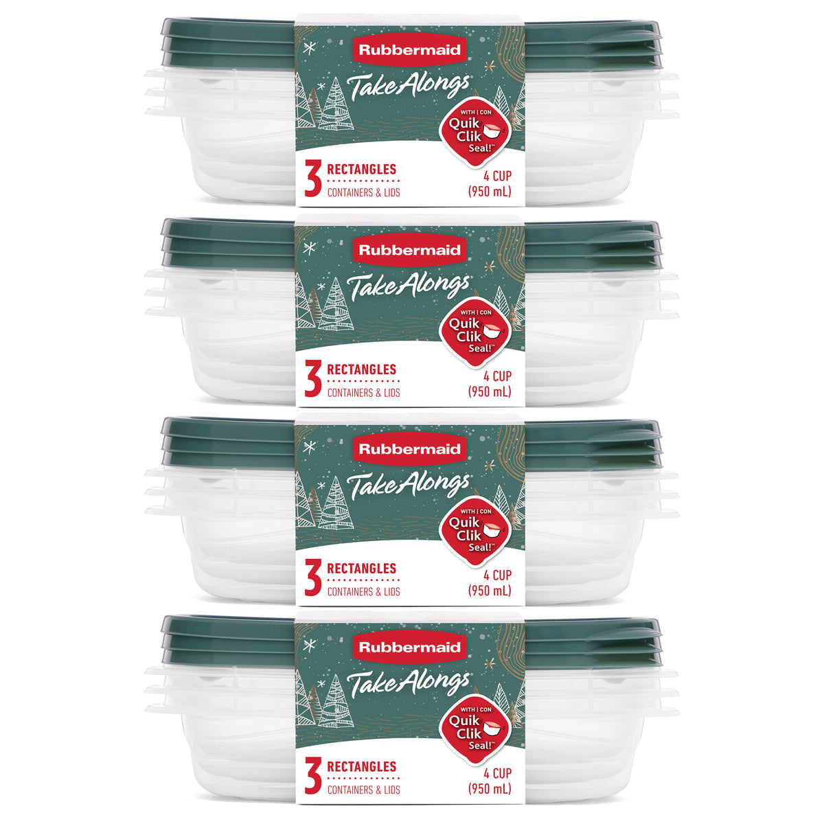 Rubbermaid 12 Pack TakeAlongs Clear Food Storage Container, Lid, 4 Cup, Green