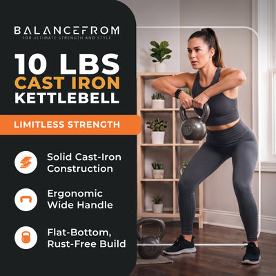 BalanceFrom 10LB Cast Iron Kettlebell for Home Gym Strength Training Exercise - VMInnovations