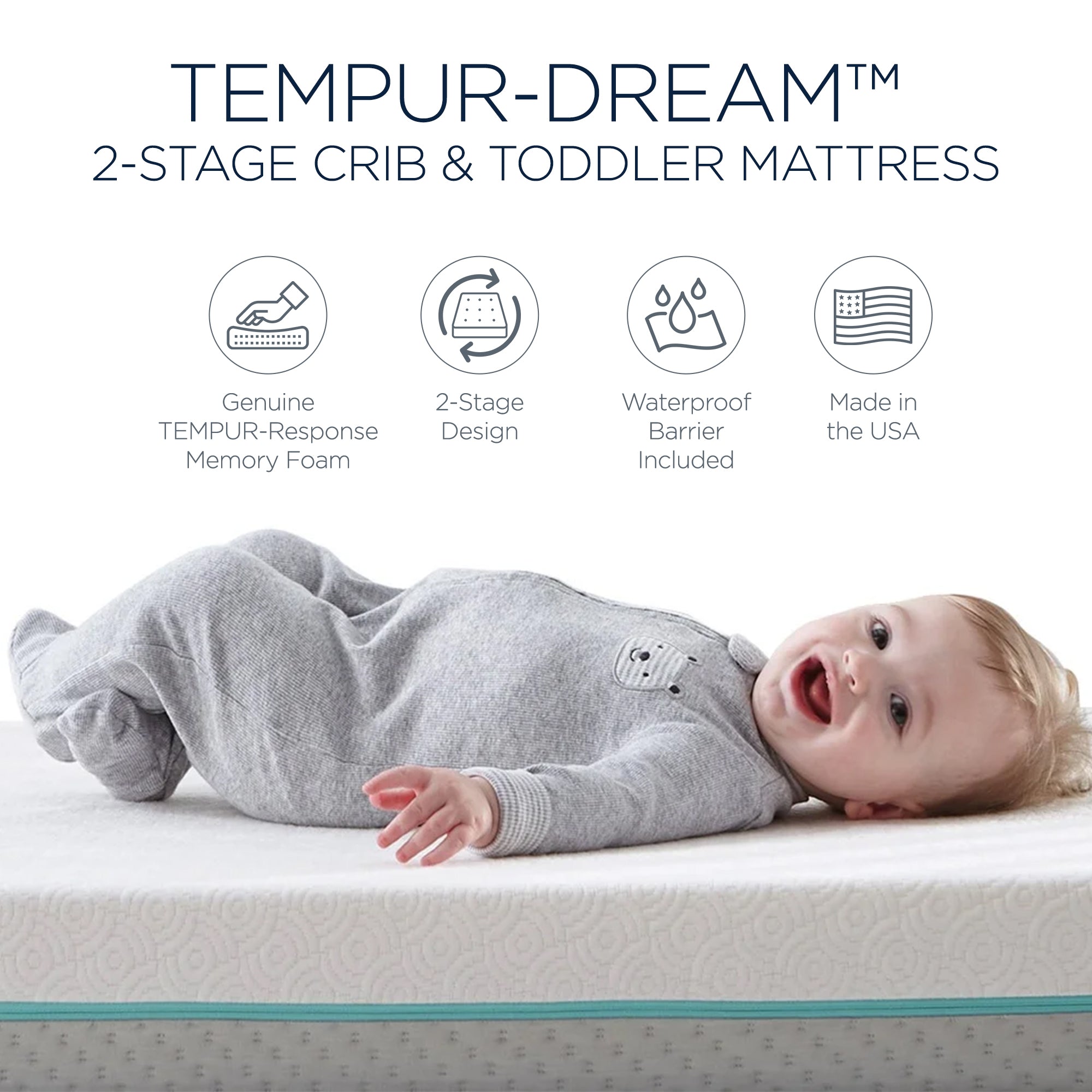 Tempur-Pedic Tempur-Dream 2-Stage Waterproof Baby Crib Mattress, (Open Box) - VMInnovations